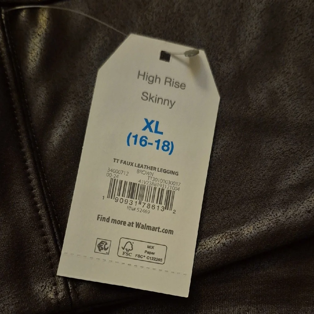Time and Tru High Rise Faux Leather Leggings in Dark Brown - Picture 2 of 4